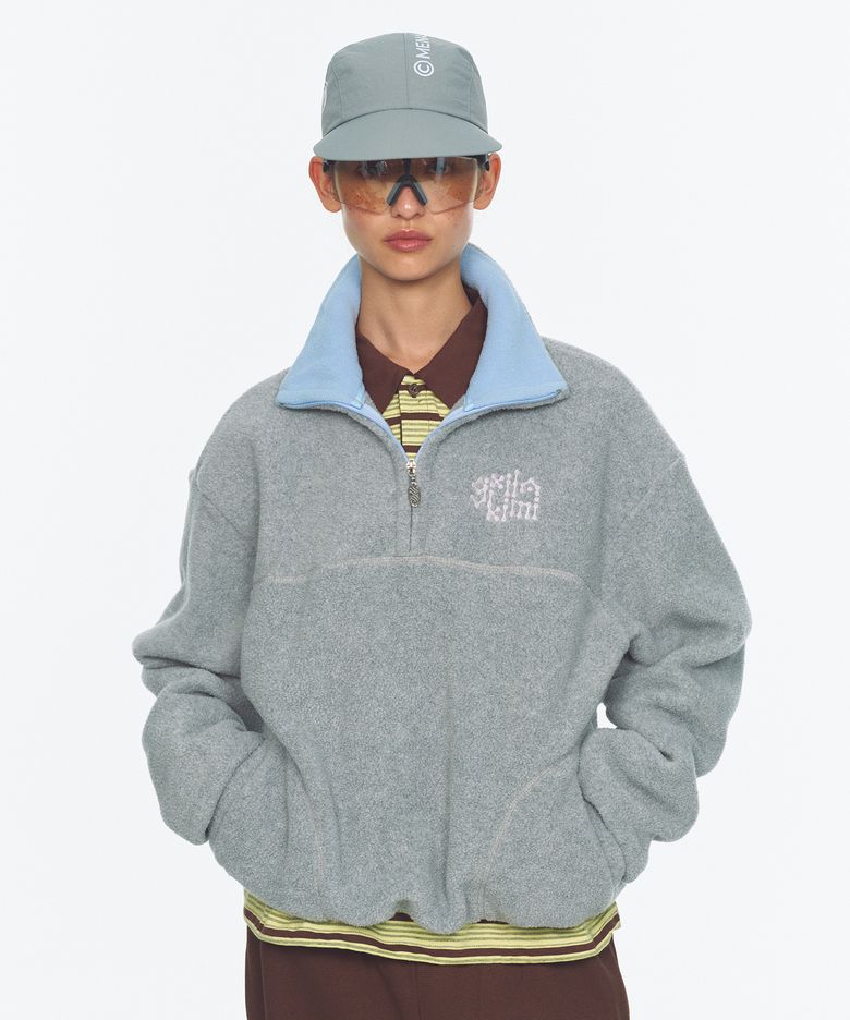 Two Tone Warm Fleece Half Zip Pullover_Melange Gray