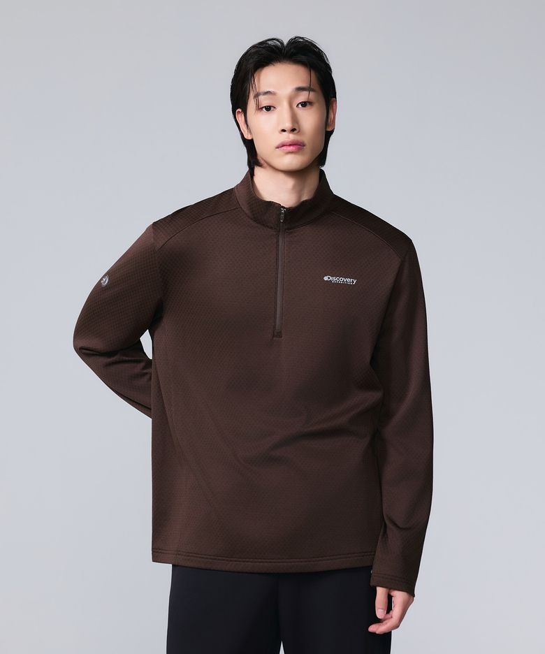 남성 그리드 반집업 티셔츠 (Brown)
