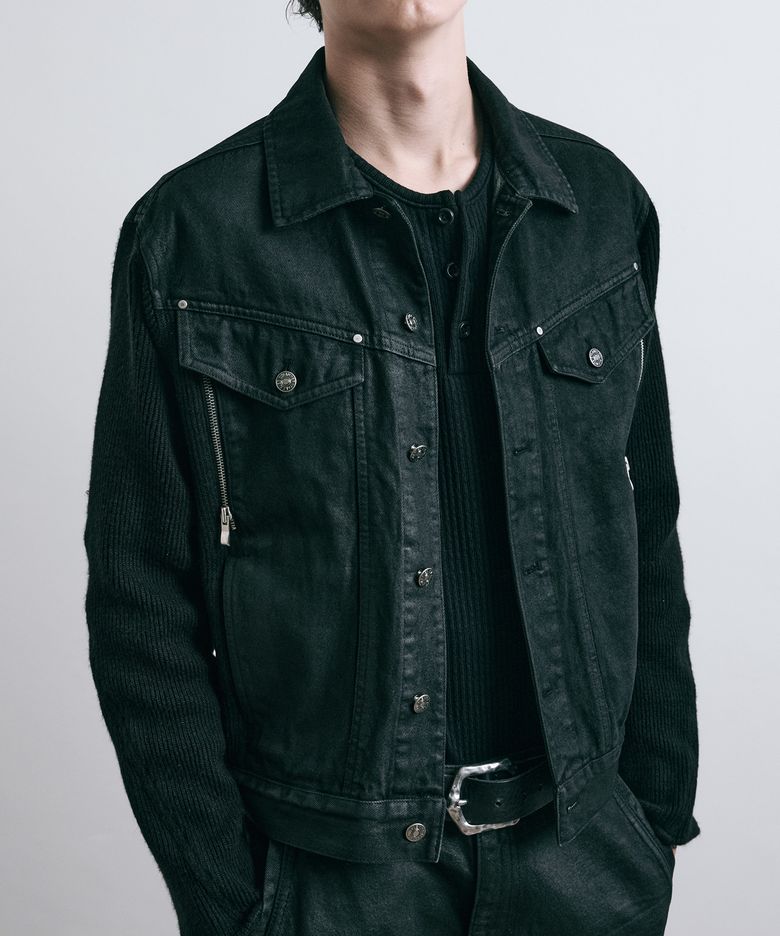 코티드 데님 니트 자켓
