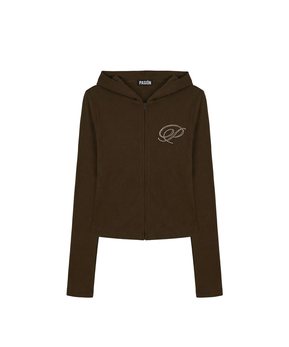 파시온(PASION) 슬림 크리스탈 글램 후드집업_브라운 Slim Crystal Glam Hoodie Zip-Up_Brown