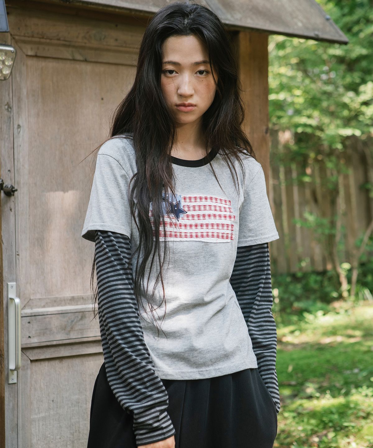 카비시(CAVISH) OLD GLORY RINGER LAYERED LS TEE GREY(CV2GFFT558A)