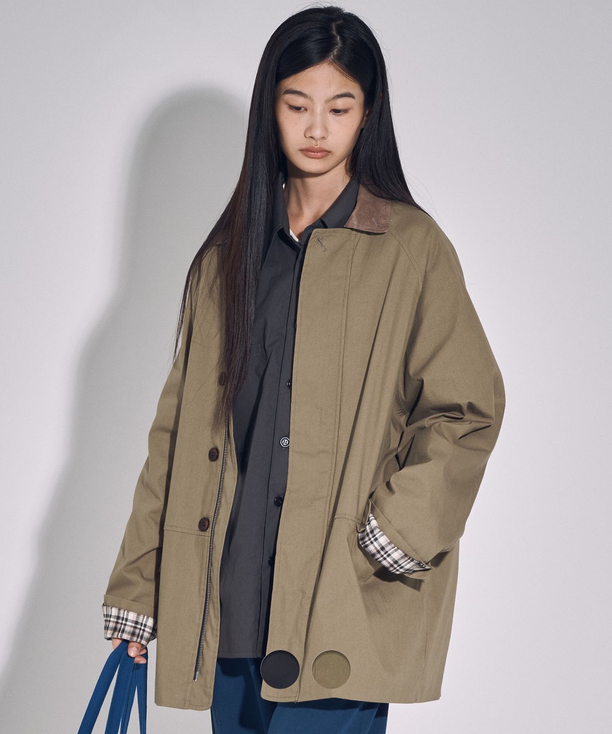 티와이(TY) 우먼 올데이 워시드 레더라이크카라 카코트, 2COLOR