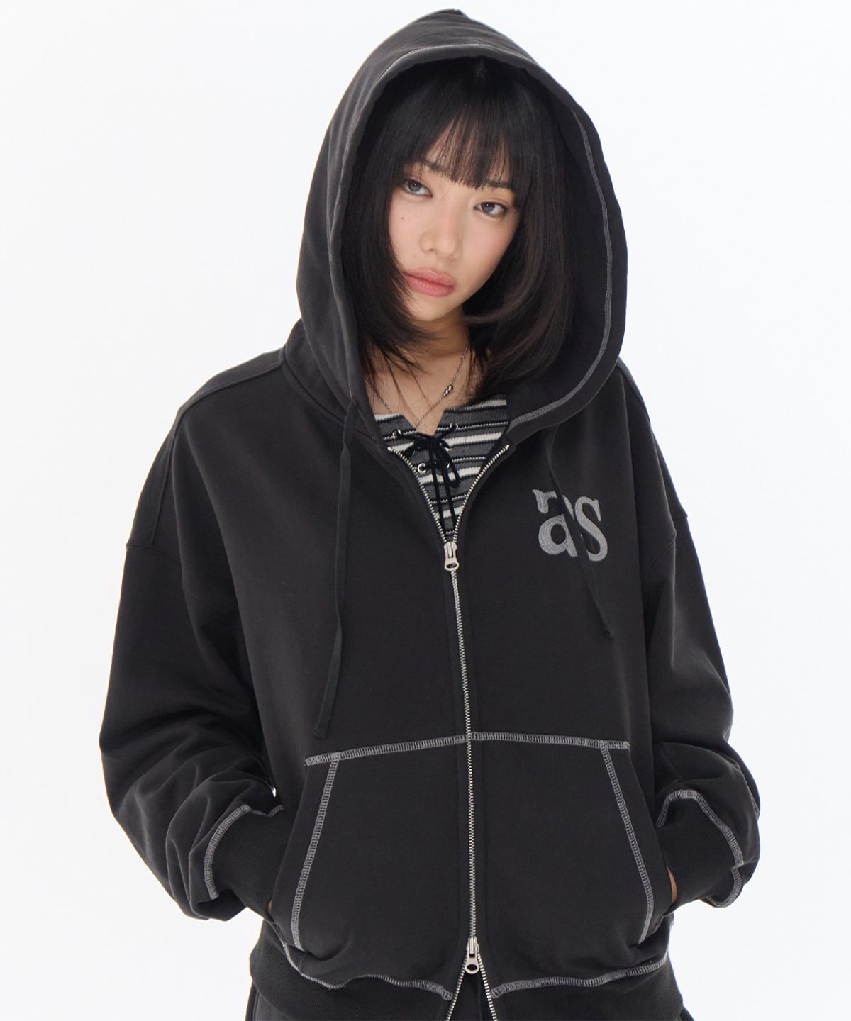 애즈온(ASON) MORROW TRAINING HOOD ZIP-UP / BLACK