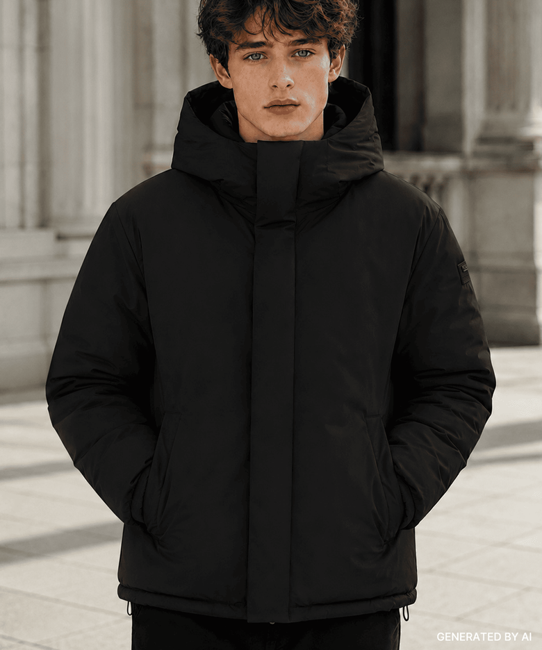 Etoffe (에토프) 남성 캐시미어 블렌드 후드 다운 자켓_Black