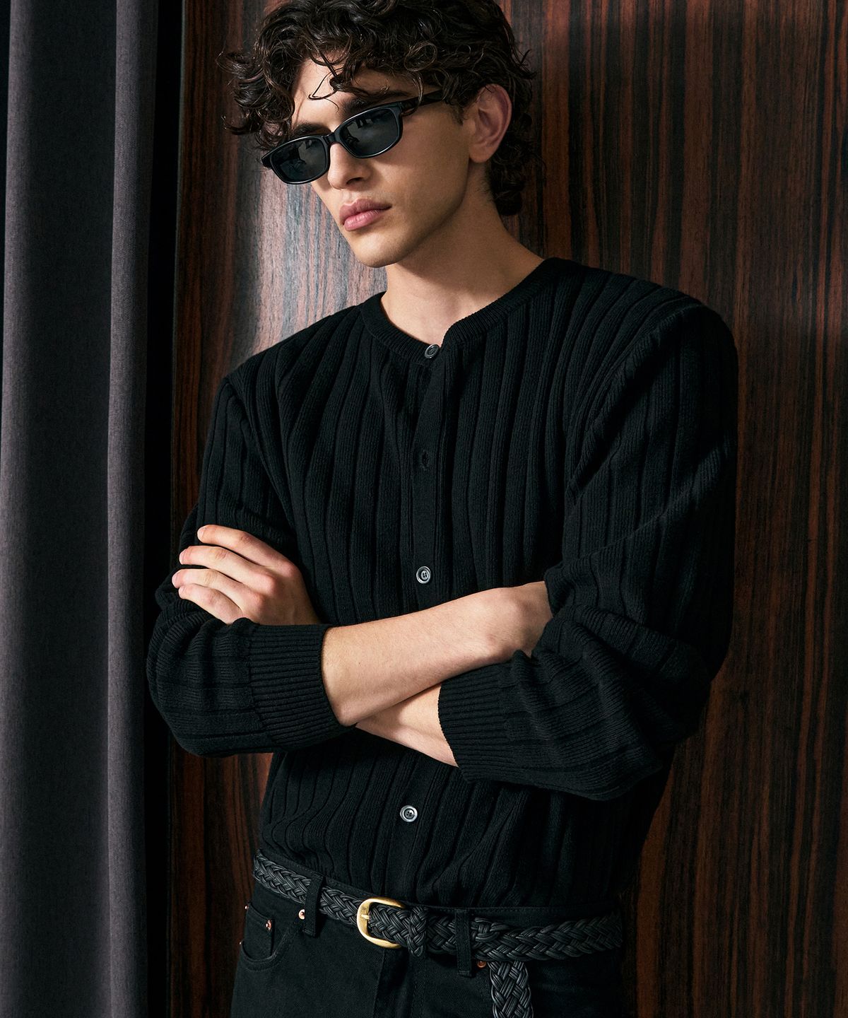 블레이어(BLAYER) 세인트 크롭 리브드 라운드 가디건 [BLACK]