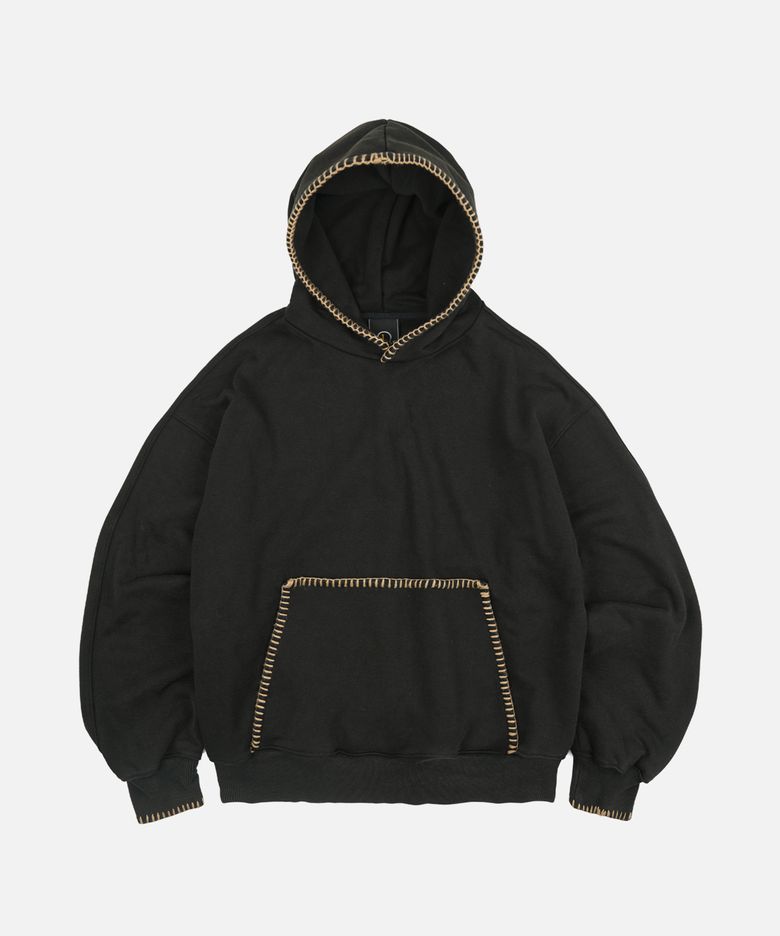 NEEDLE STITCH PULLOVER HOODY _ BLACK BROWN