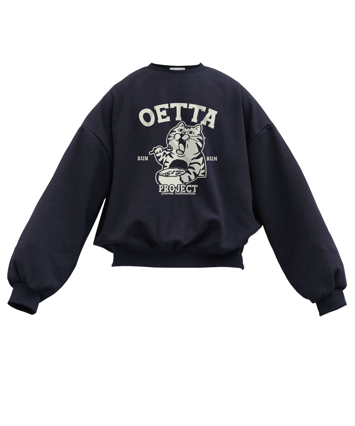 오에타(OETTA) 원톤시리얼 더블 코튼 오버숄더 벌룬핏 맨투맨 네이비 OTM25033