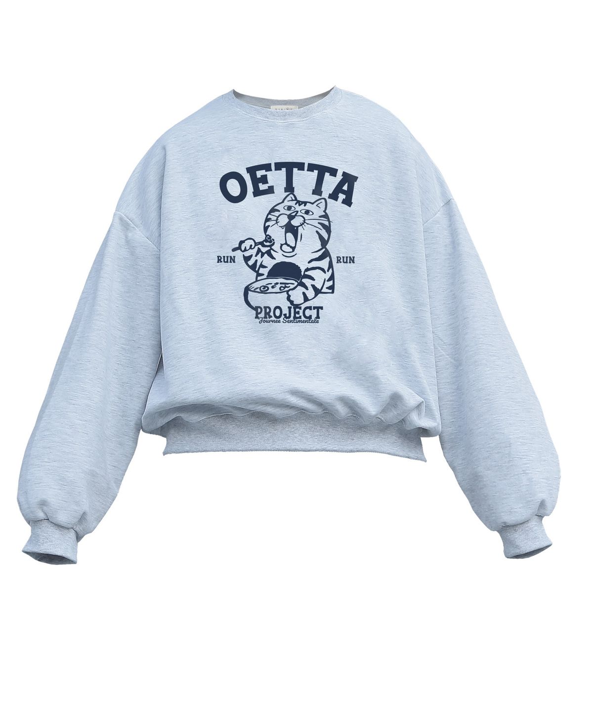 오에타(OETTA) 원톤시리얼 더블 코튼 오버숄더 벌룬핏 맨투맨 라이트그레이 OTM25033