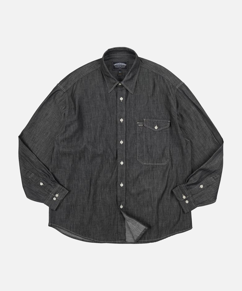 UTILITY FLAP POCKET DENIM WORK SHIRT _ BLACK
