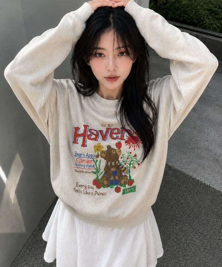 피크닉 베어 스웨트셔츠 오트밀