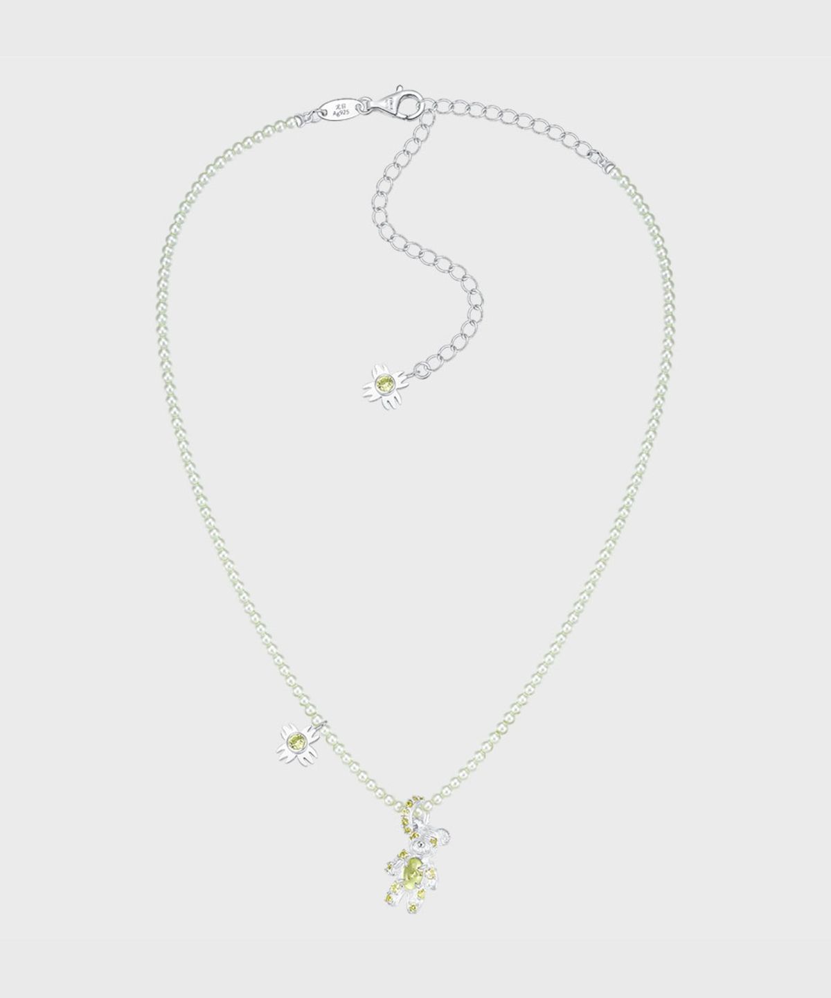 위민(YVMIN) (W) Natural Stone Bear Pearl Necklace (Silver)