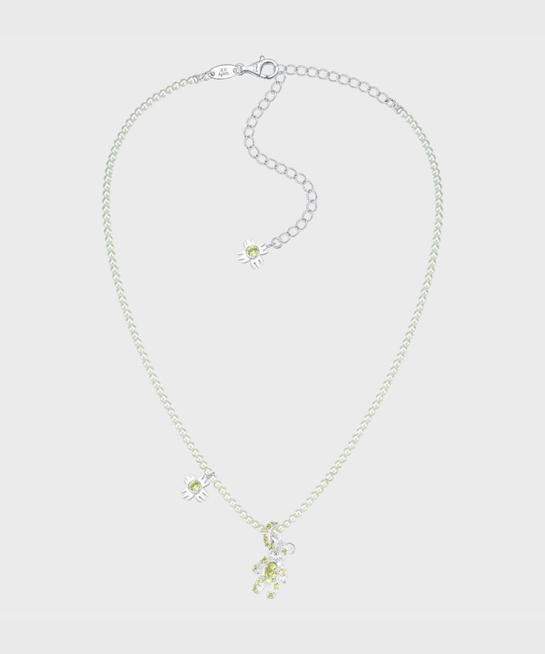 (W) Natural Stone Bear Pearl Necklace (Silver)