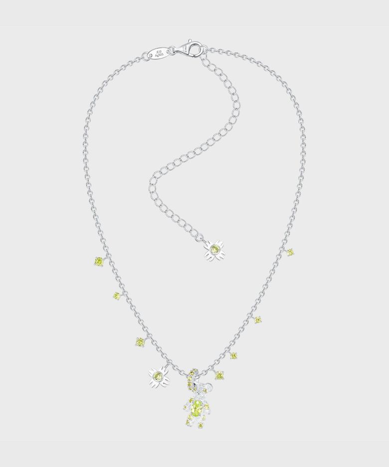 (W) Bear Flower Zircon Necklace (Silver)