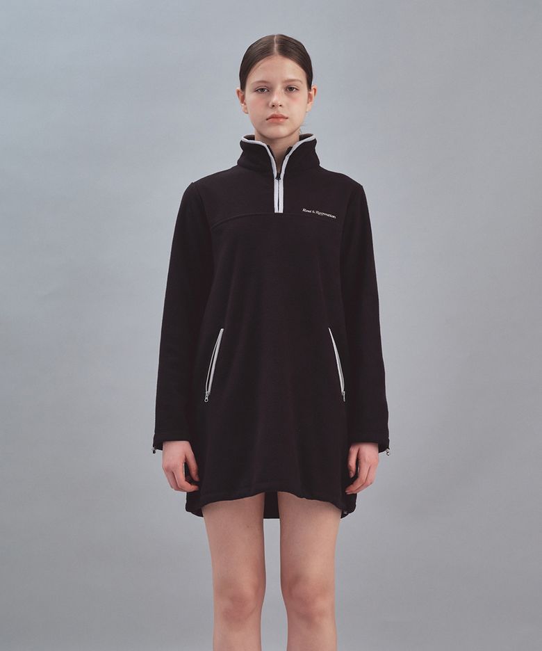 FLEECE HALF ZIP-UP DRESS - BLACK