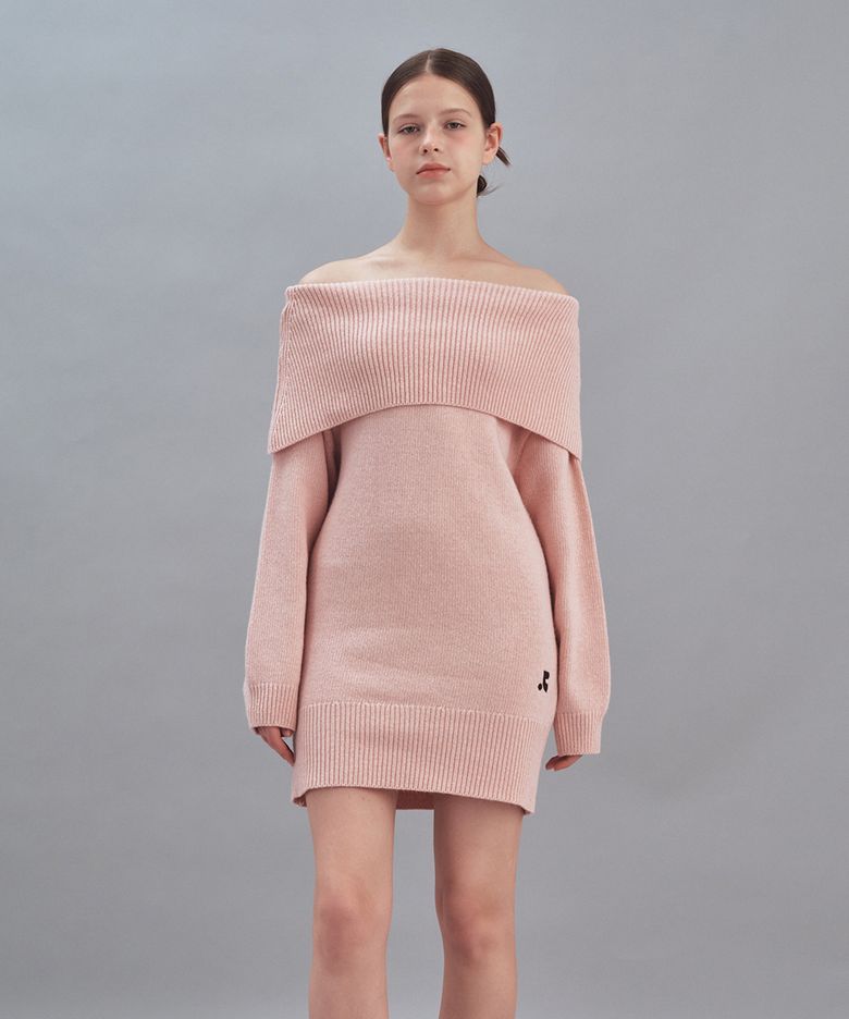 OFF SHOULDER KNIT DRESS - PINK