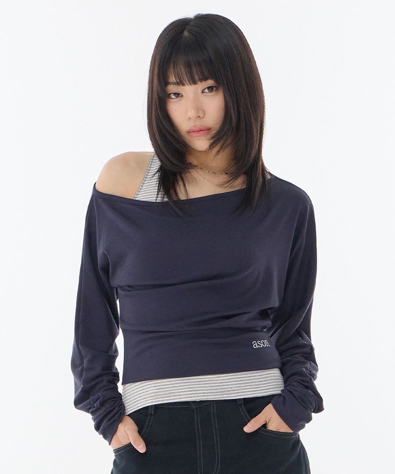 GLEAM OFF SHOULDER LONG SLEEVE / NAVY
