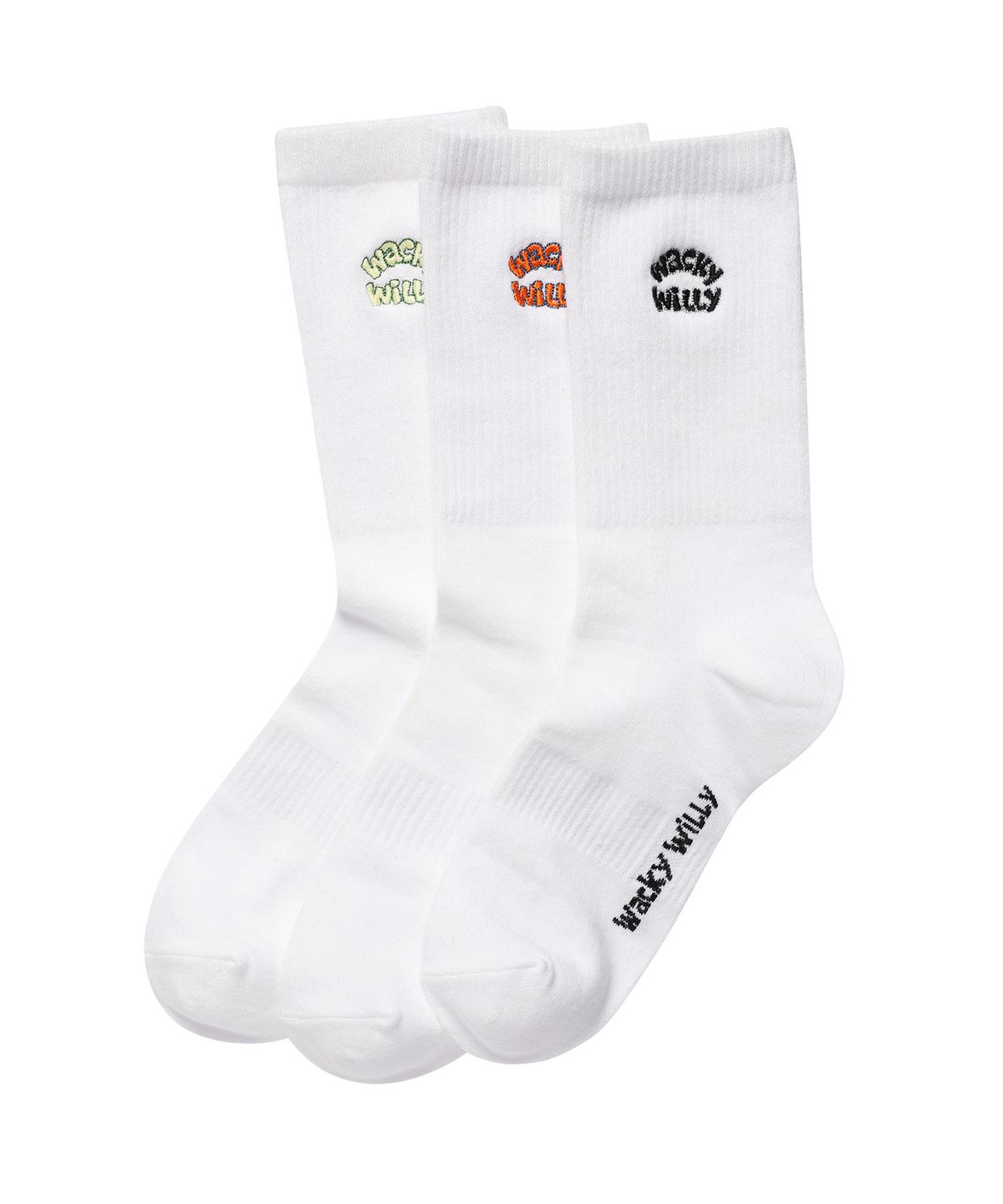 와키윌리(WACKY WILLY) 타이포 자수 양말 (3PACK) 화이트