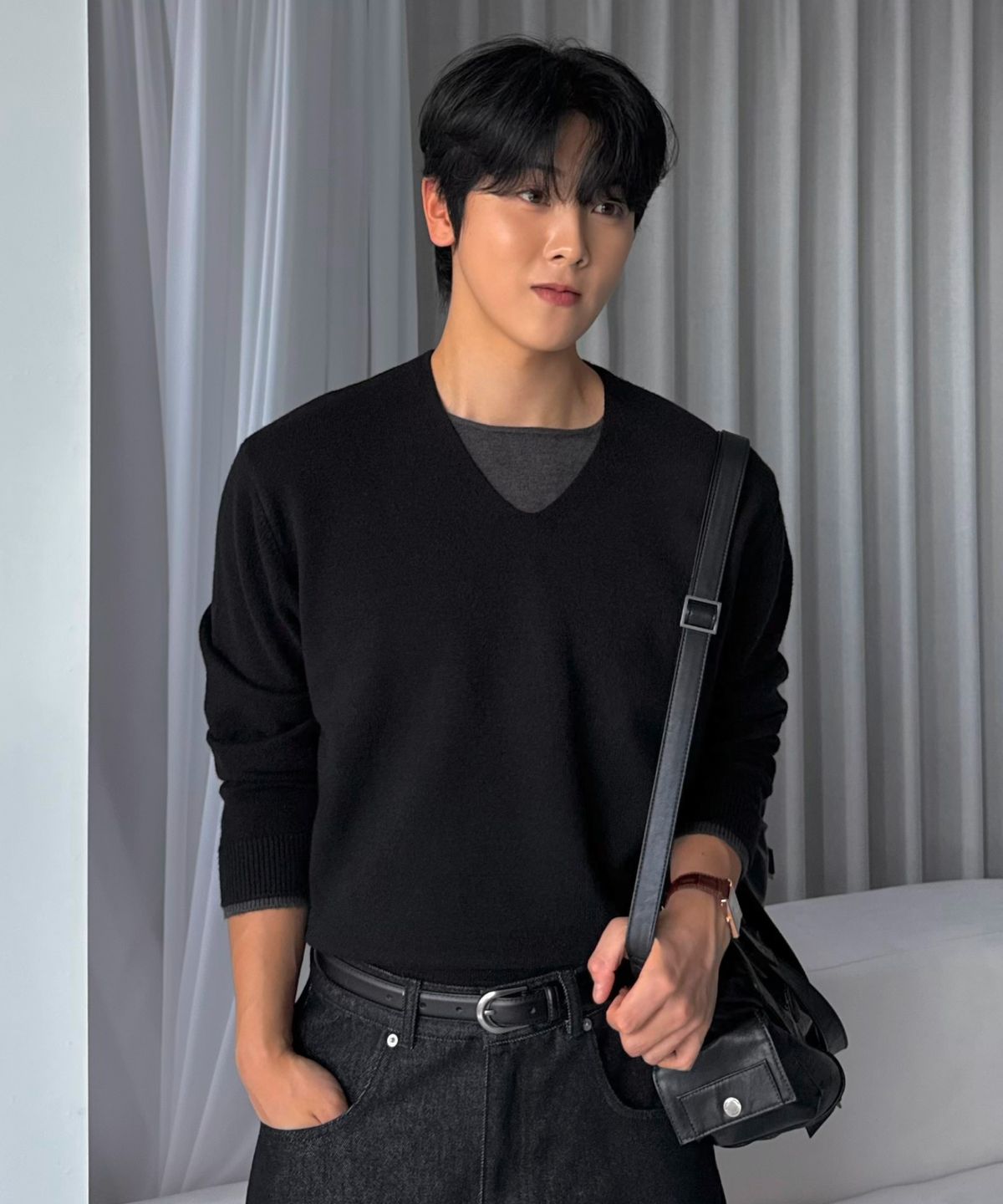 효지(HYOJI) 26 FW 워셔블 소프트 터치 브이넥 레이어드 크롭 니트 (4컬러)