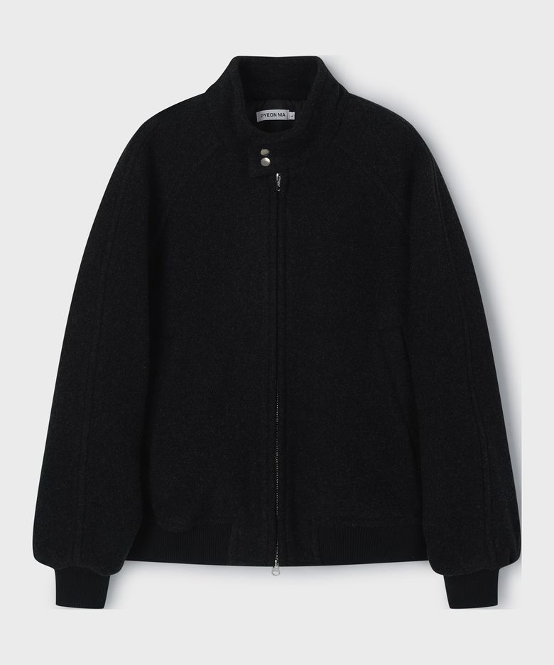 Merino Wool 100 Harrington Blouson Jacket - Charcoal