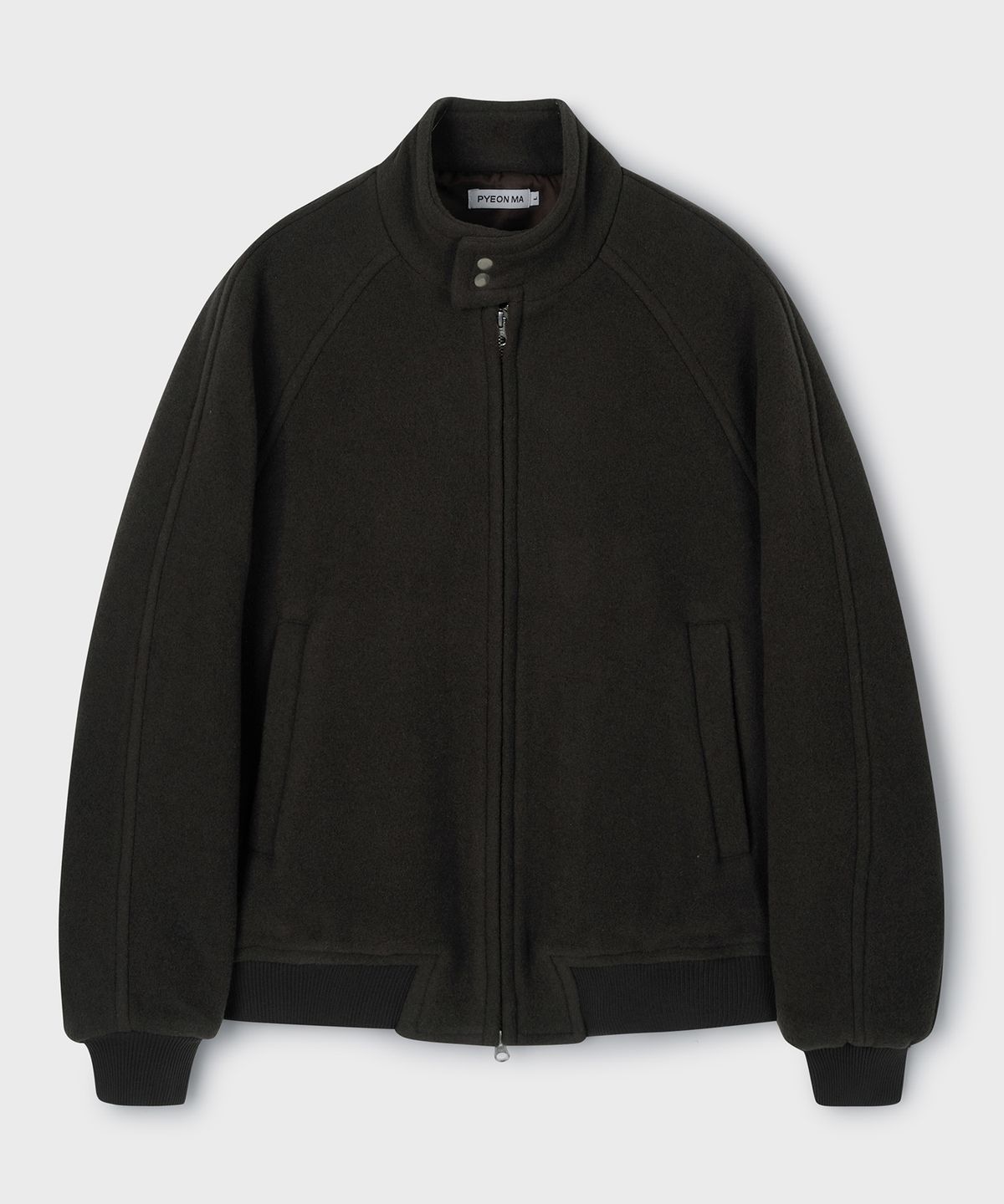 편마(PYEON MA) Merino Wool 100 Harrington Blouson Jacket - Mocha Brown