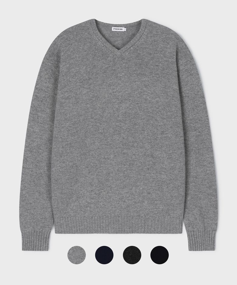 Merino Wool 100 V-Neck Knit (4 Color)