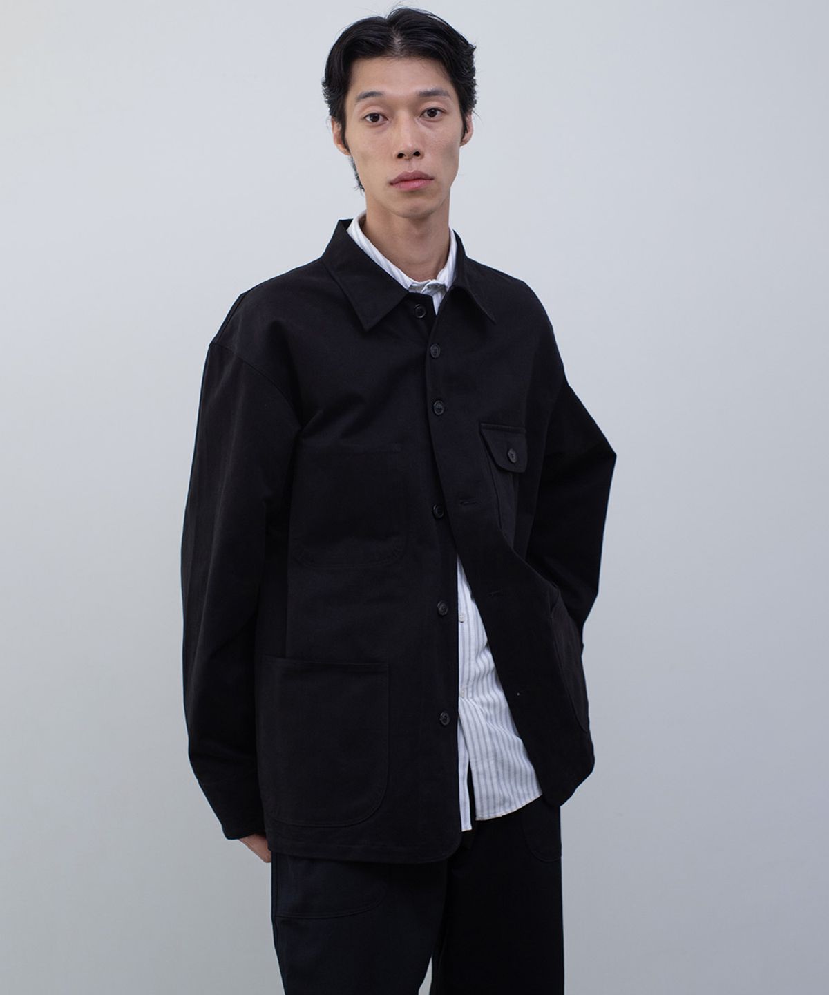 편마(PYEON MA) Washed Cotton Work Jacket - Black