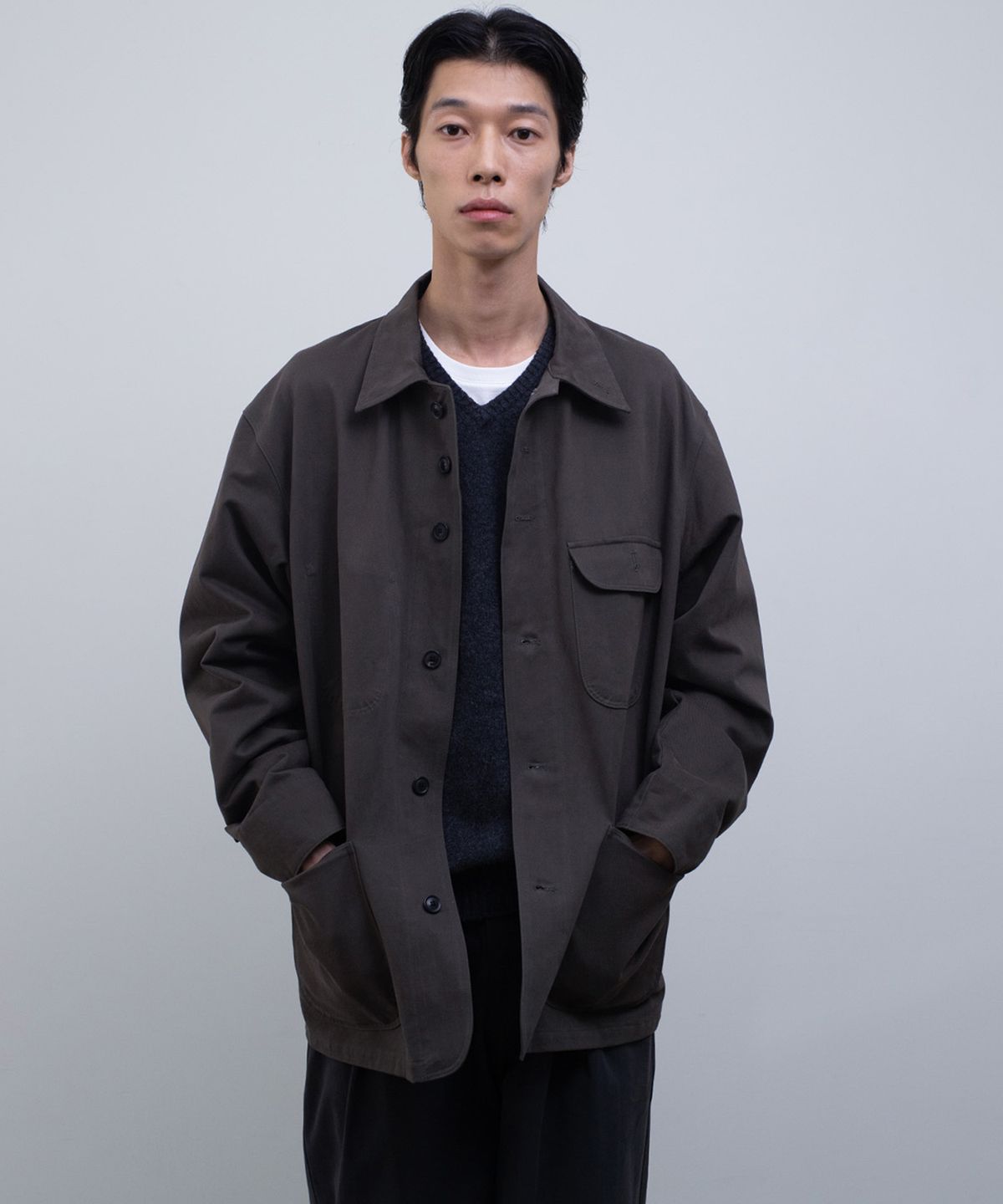 편마(PYEON MA) Washed Cotton Work Jacket - Khaki Brown