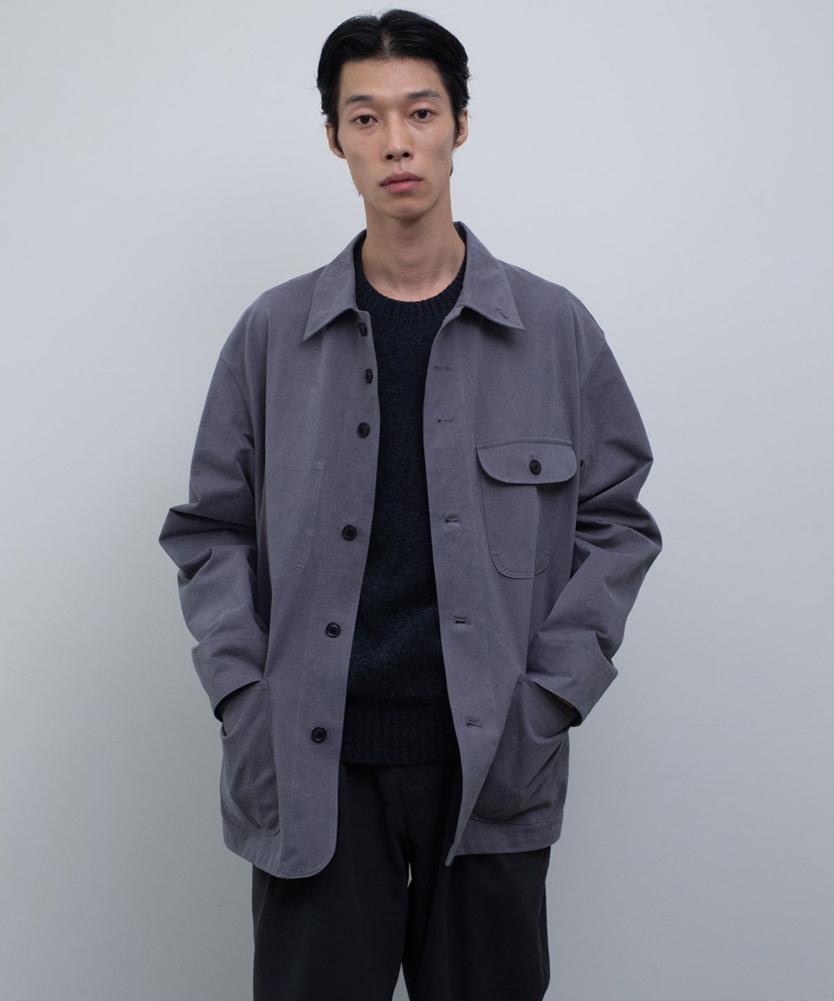 편마(PYEON MA) Washed Cotton Work Jacket - Purple Gray