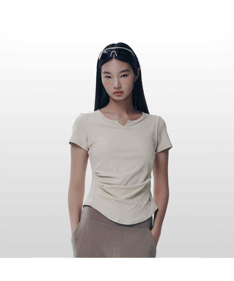 옥타브 리브드 인패드 셔링 숏슬리브