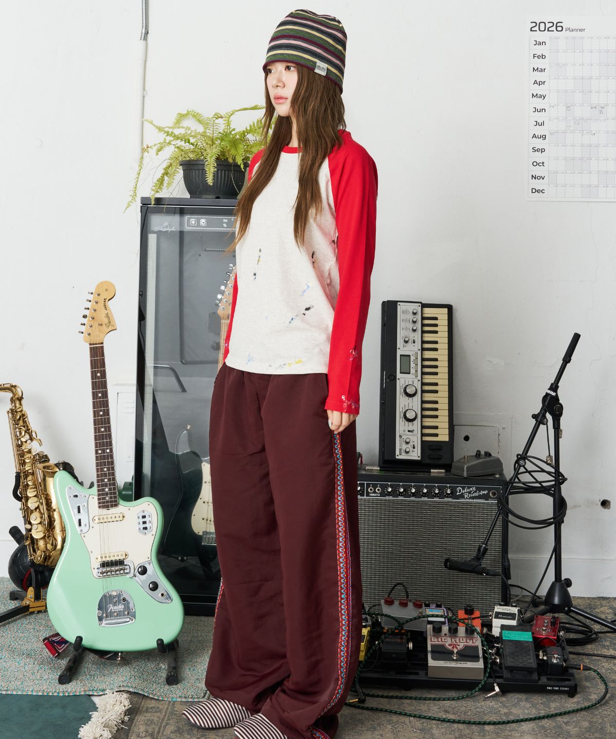 낫뉴(NOT NEW) Ethnic Track Pants Burgundy