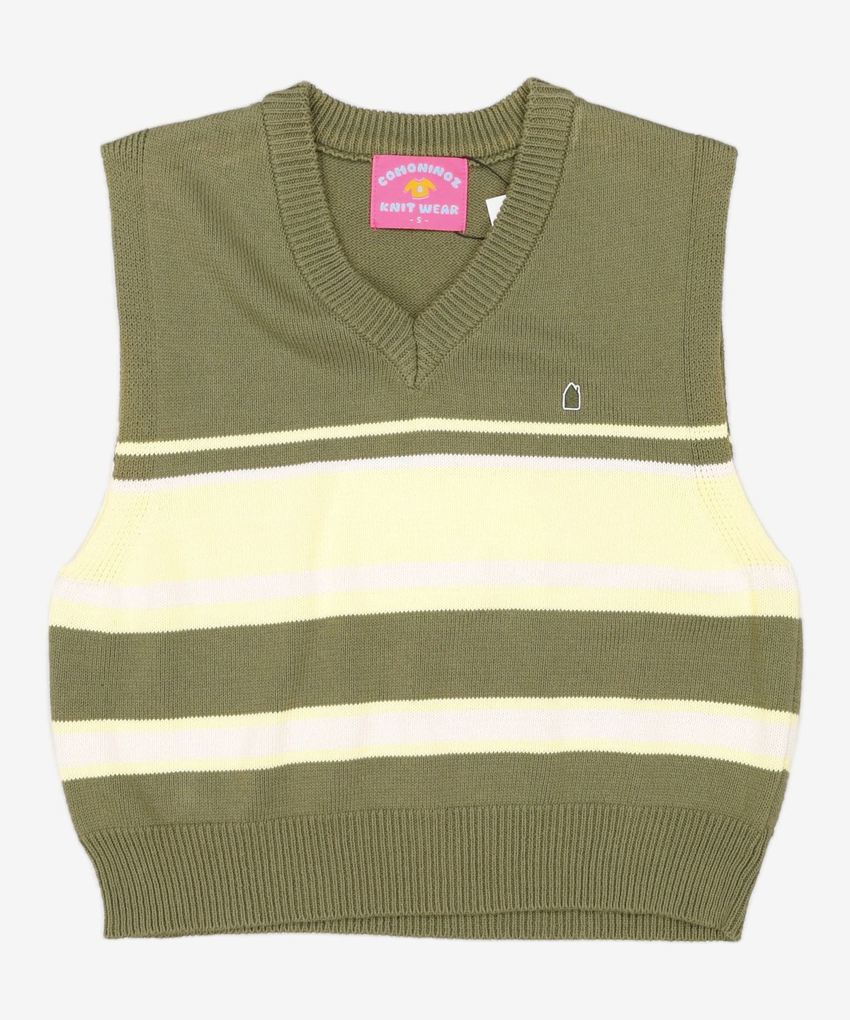 꼬모니노즈(COMONINOZ) STRIPE KNIT VEST [KHAKI] S