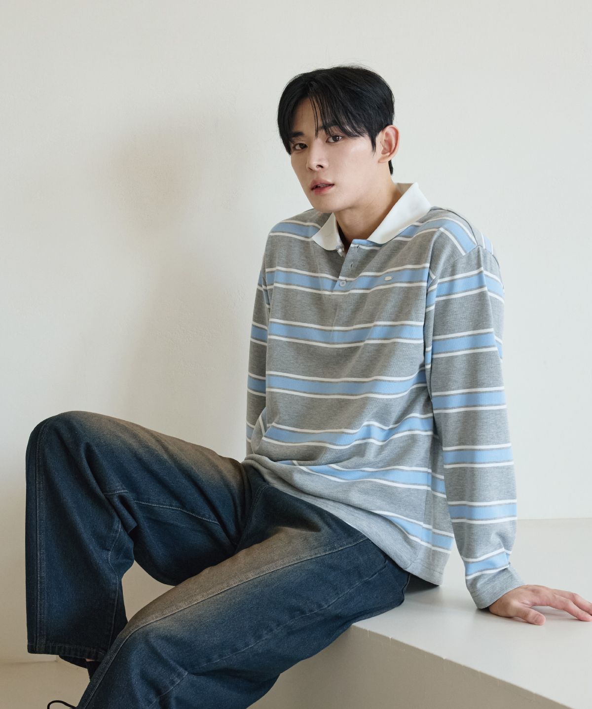 이븐시아(EVENCIA) 멀티컬러 럭비티셔츠 (쮸리) 스카이블루