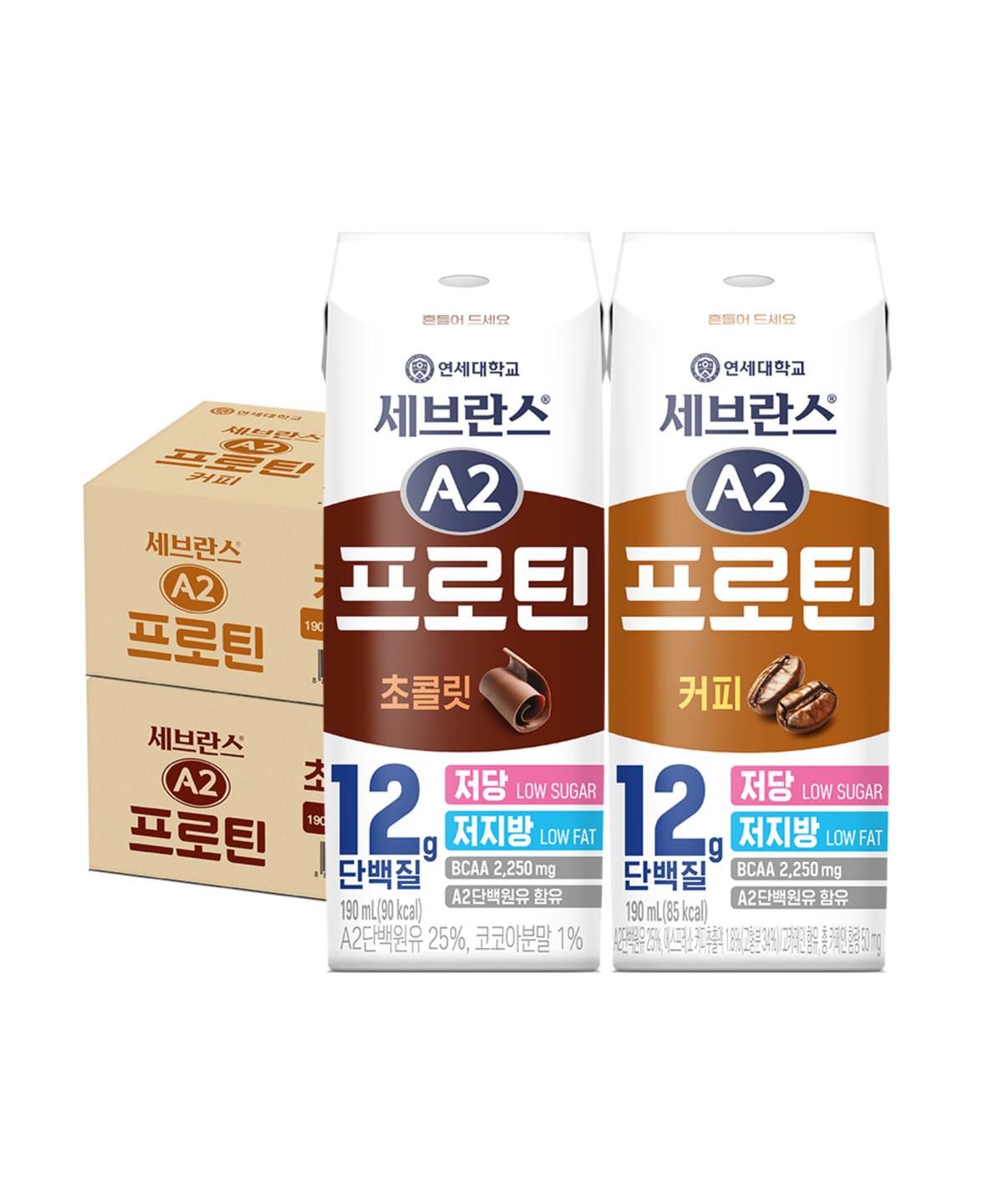 연세유업(YONSEIDAIRY) [32팩] 세브란스 A2프로틴 음료 초콜릿 + 커피 190mL (각 1박스 / 총 32팩)