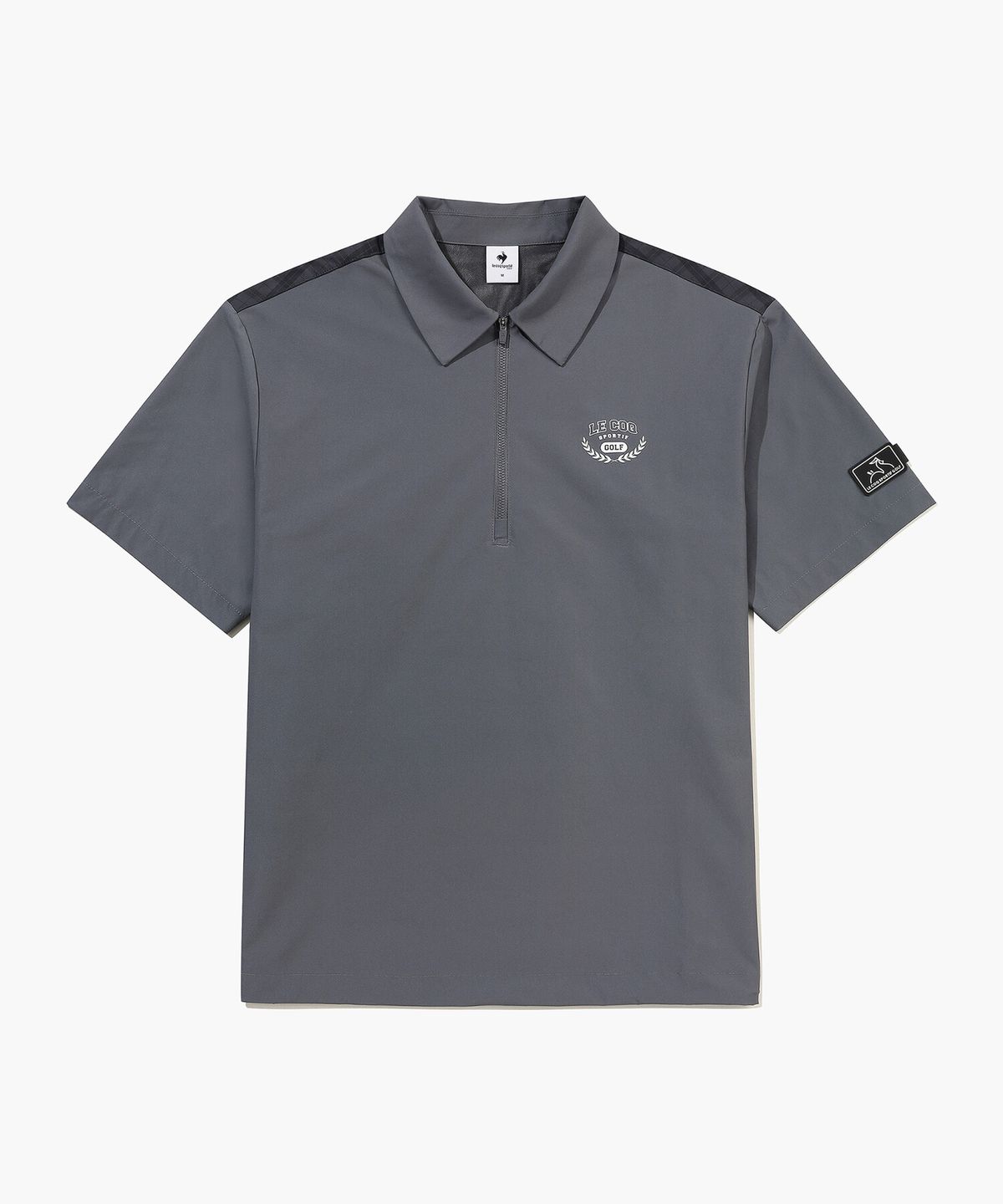 르꼬끄 골프(LECOQ GOLF) 남성 우븐 클래식 체크 반집업 반팔 티셔츠 _GREY GR321MTS83
