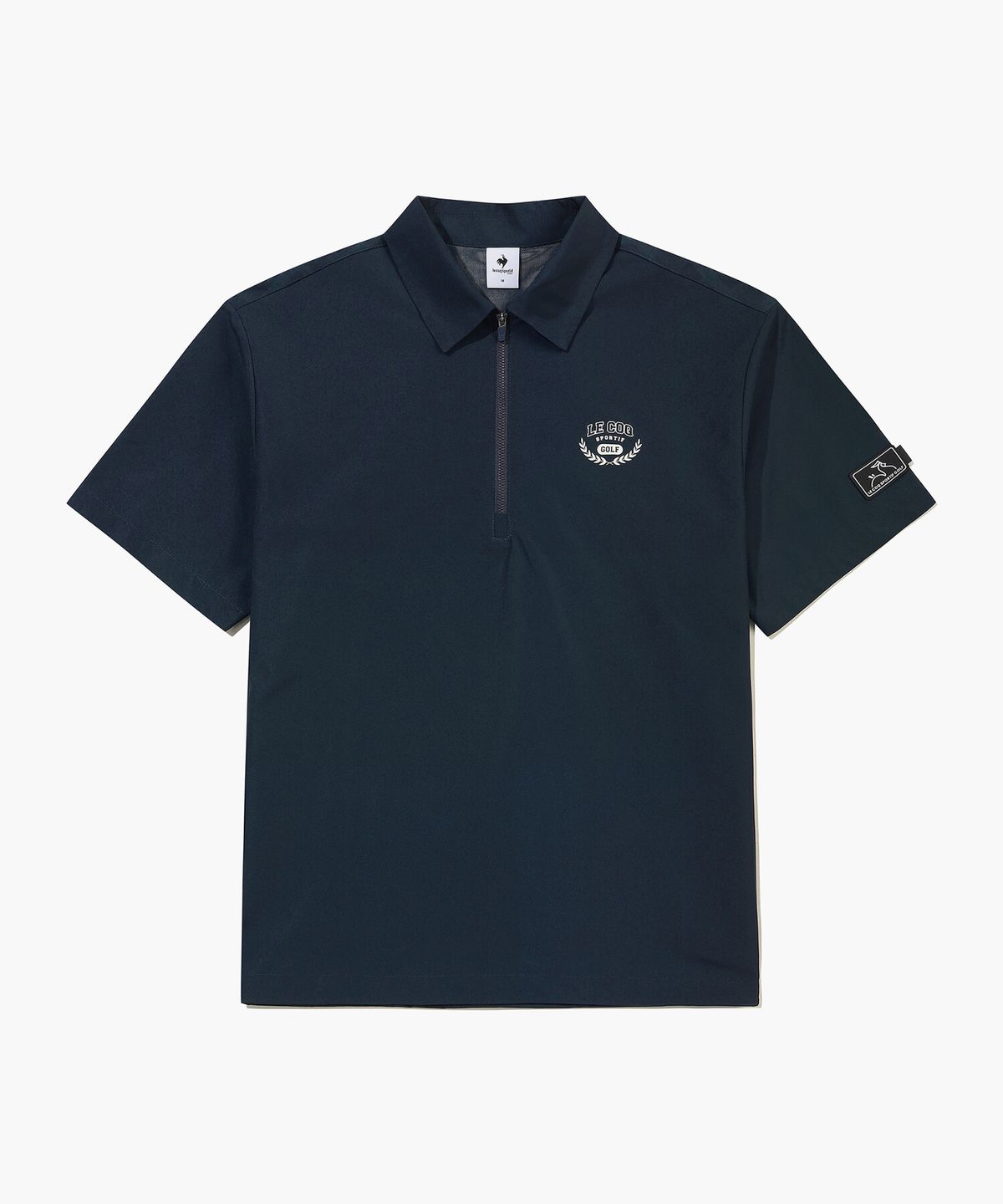 르꼬끄 골프(LECOQ GOLF) 남성 우븐 클래식 체크 반집업 반팔 티셔츠 _NAVY GR321MTS83
