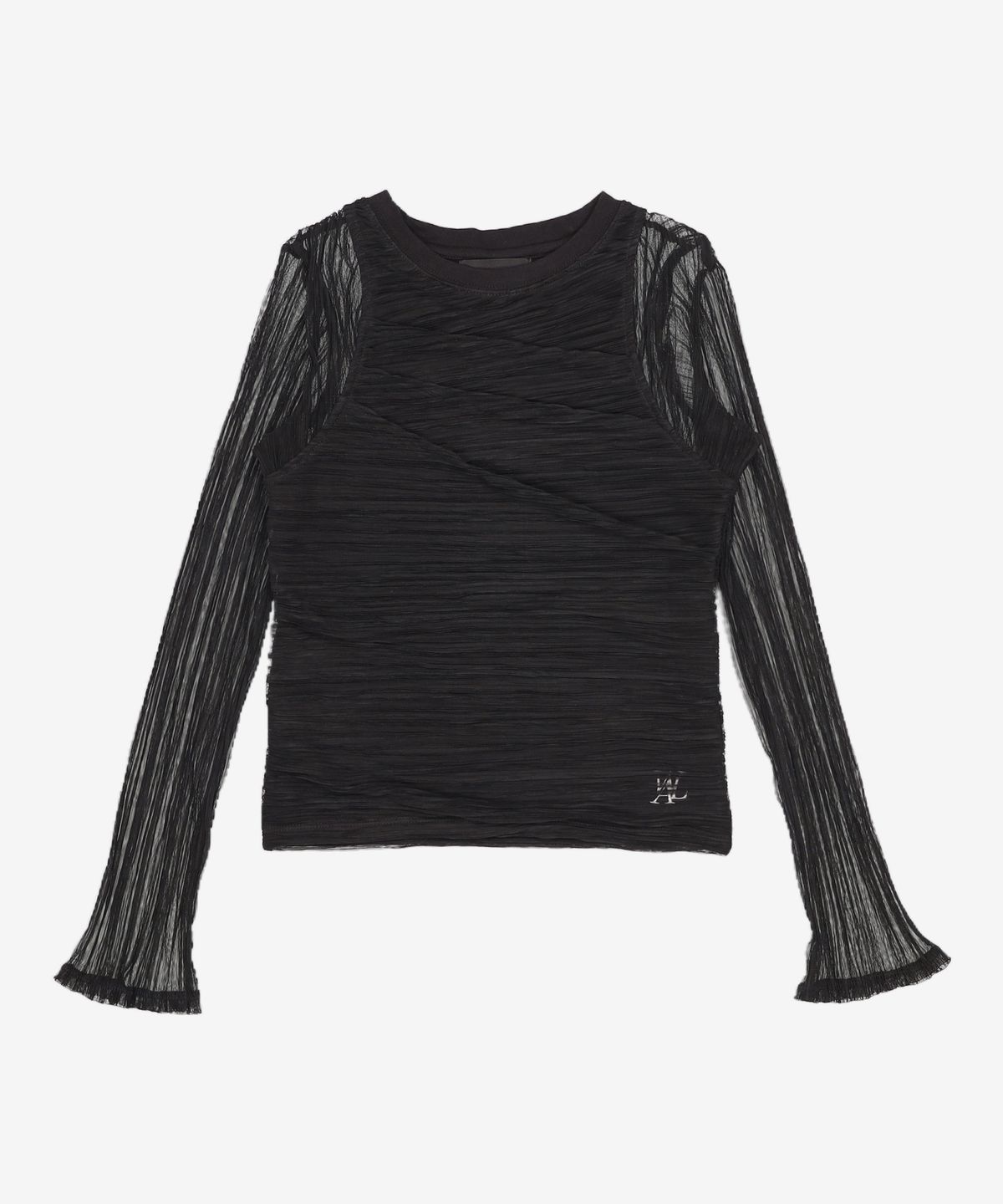 우알롱(WOOALONG) Mesh layered T-shirts - BLACK FREE