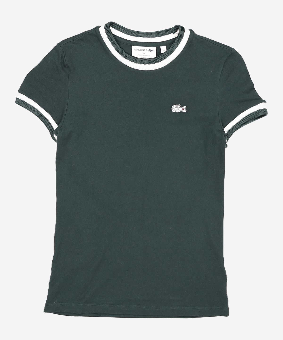 라코스테(LACOSTE) 여성 슬림핏 티핑 반팔 티셔츠 [다크그린] 36