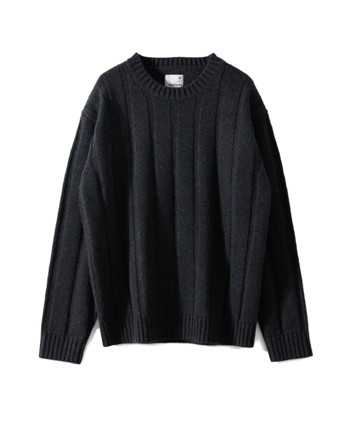 홀리선(HORLISUN) Meadow Wide Rib Crewneck Knit Melange Charcoal