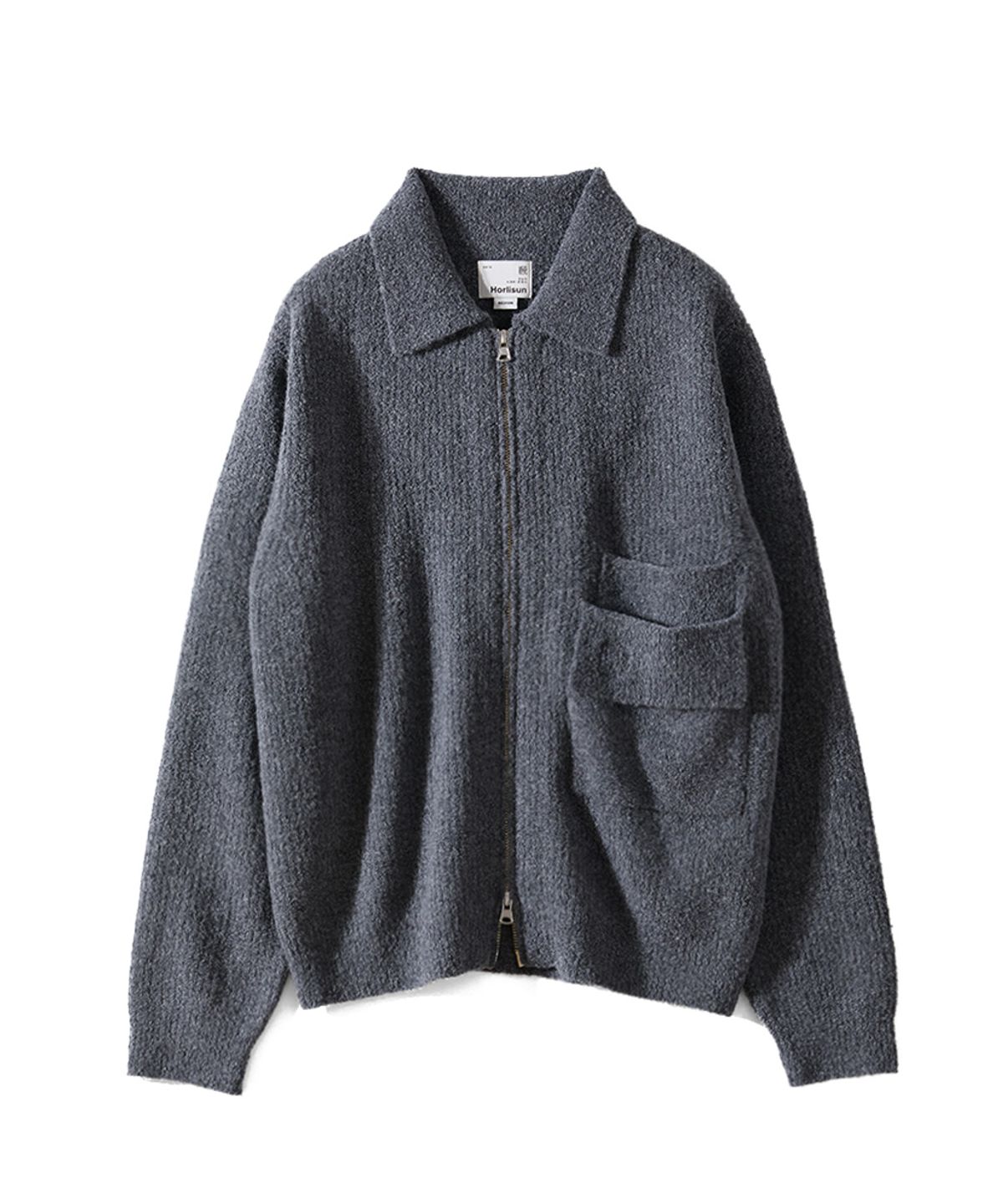 홀리선(HORLISUN) Forshey Boucle Zip Up Knit Cardigan Charcoal Gray