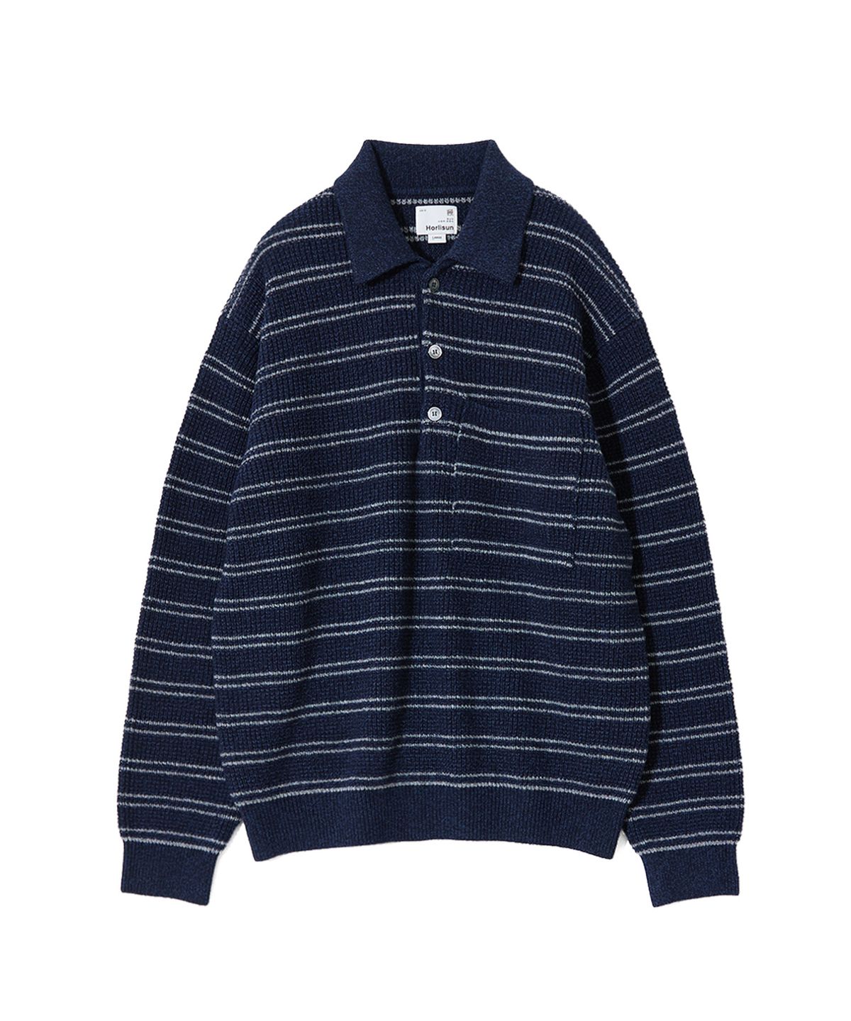 홀리선(HORLISUN) Casey Border Knit Pullover Melange Navy