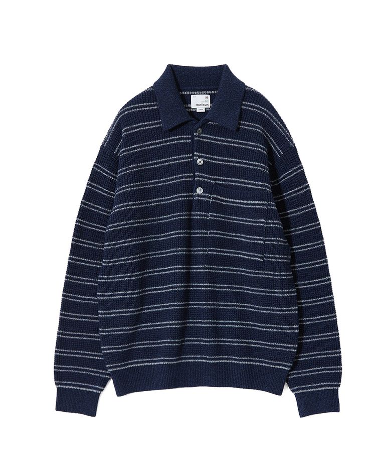 Casey Border Knit Pullover Melange Navy