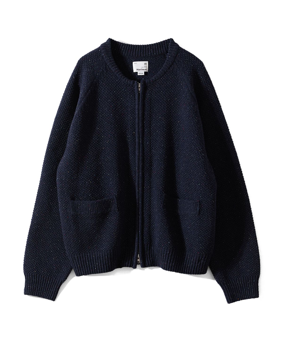 홀리선(HORLISUN) Annette Silk Nep Zip Up Knit Cardigan Navy