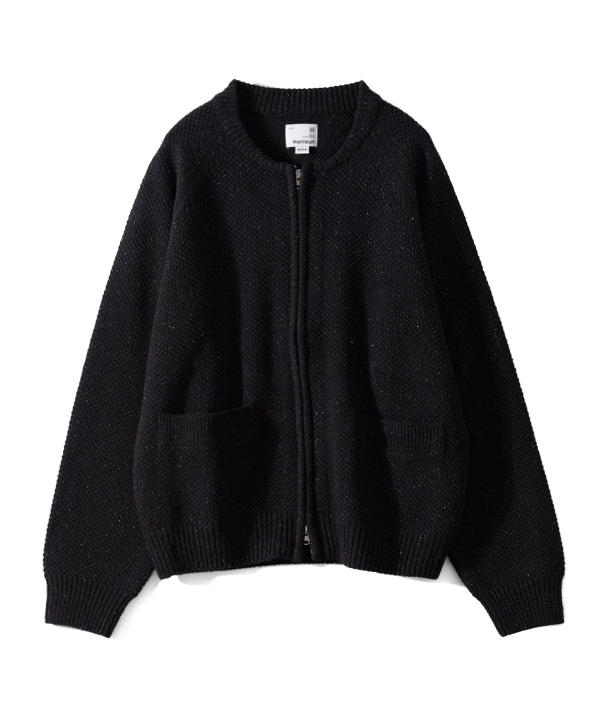 홀리선(HORLISUN) Annette Silk Nep Zip Up Knit Cardigan Black