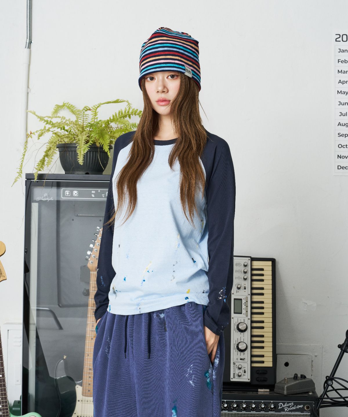 낫뉴(NOT NEW) nn Label Rainbow Beanie Navy