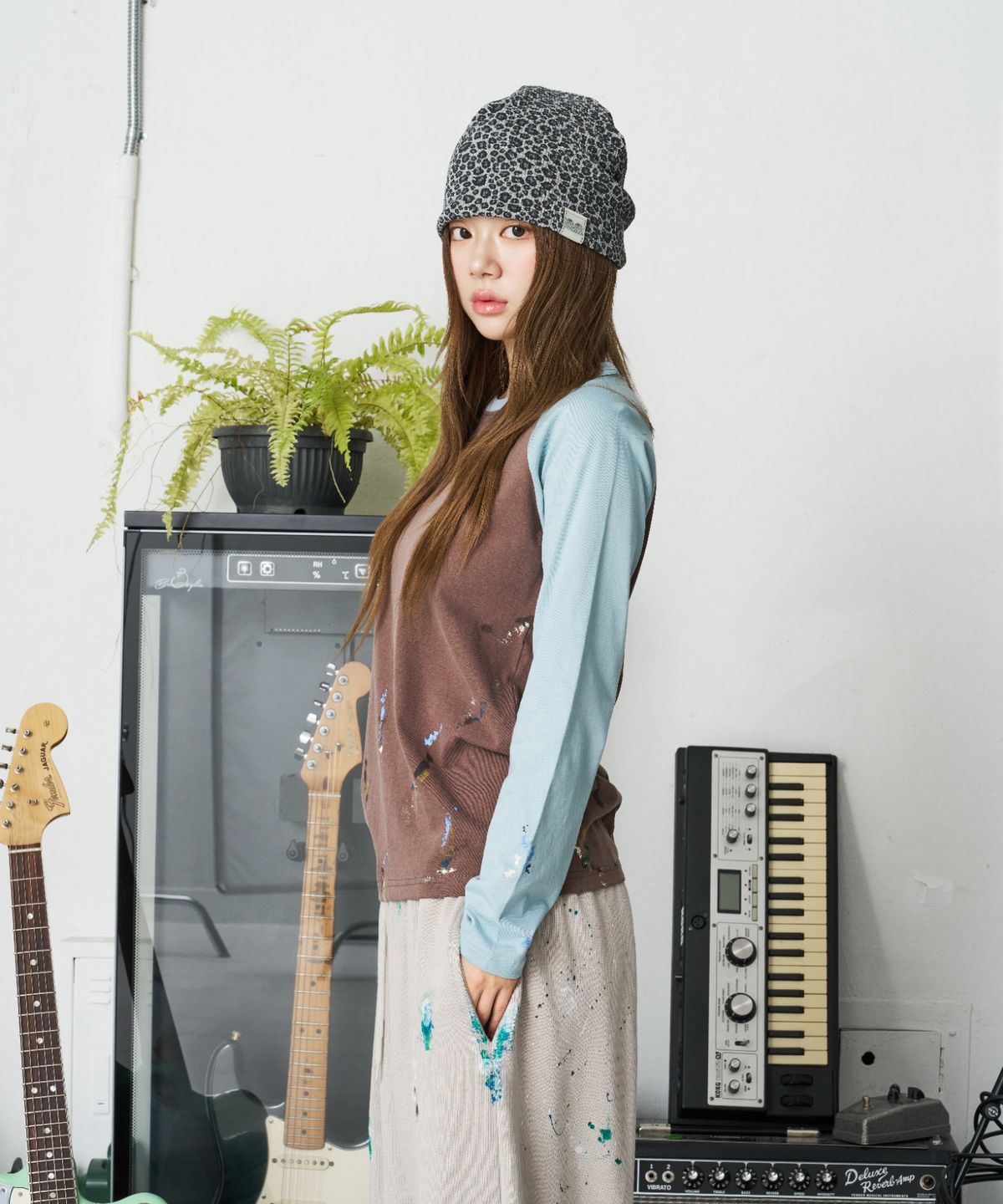 낫뉴(NOT NEW) nn Label Pattern Beanie Tiger Grey