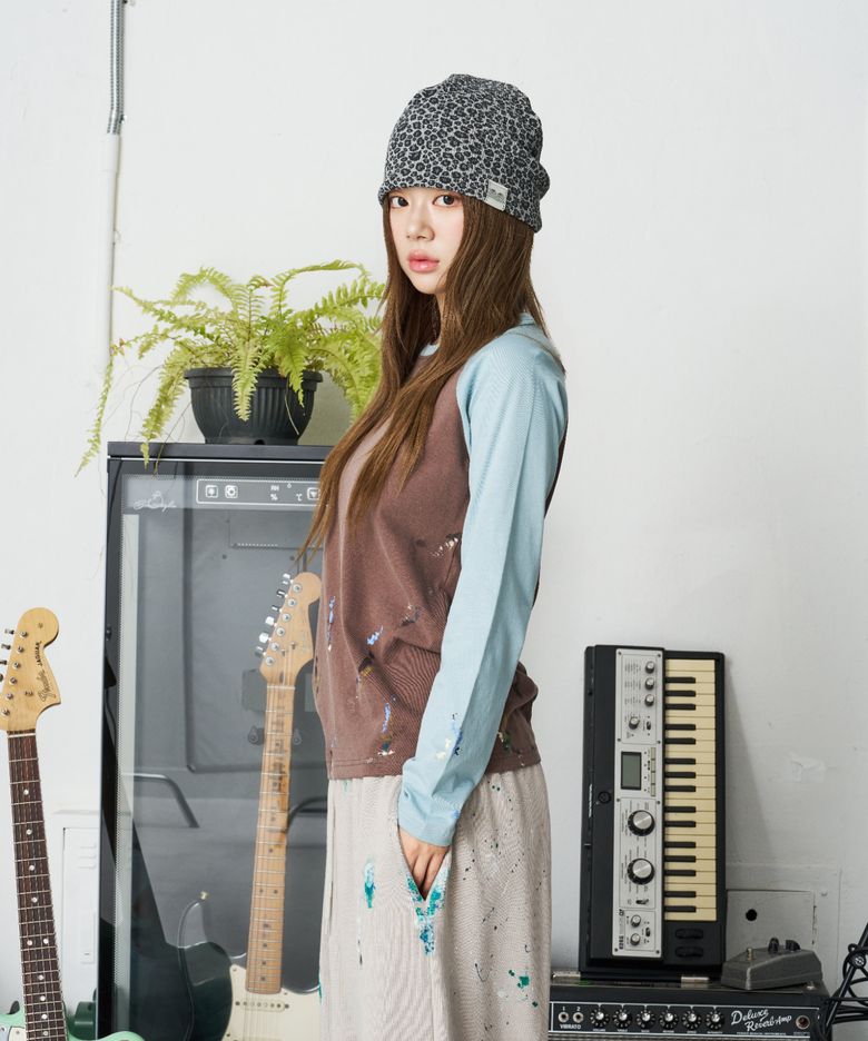 nn Label Pattern Beanie Tiger Grey