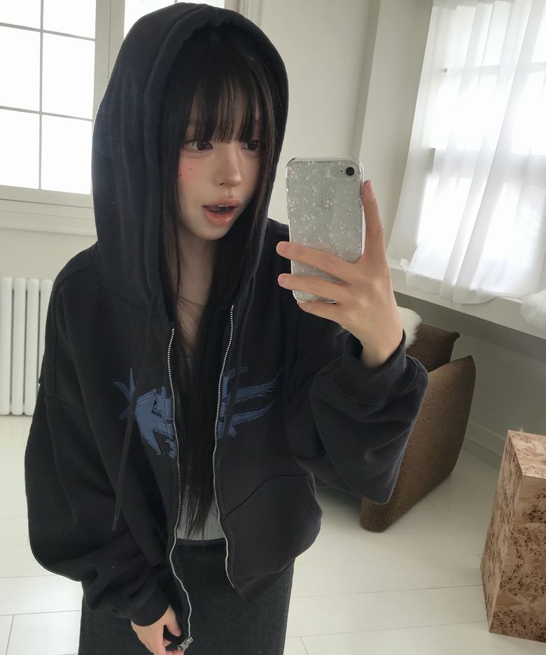 3STAR APPLIQUE HOODIE ZIP UP_CHARCOAL(NG2GSUM490A)