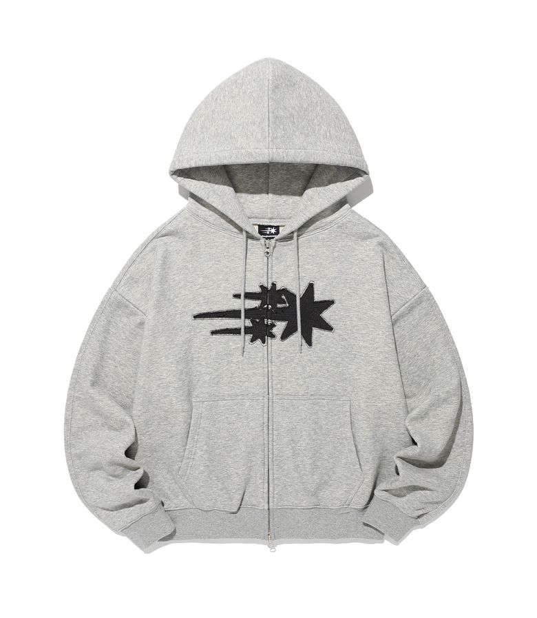 3STAR APPLIQUE HOODIE ZIP UP_GREY(NG2GSUM490A)