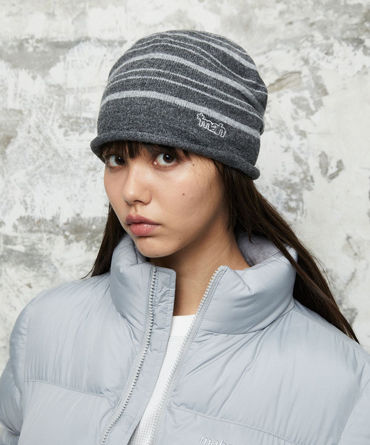 마하그리드(MAHAGRID) STRIPE ROLL BEANIE[GREY]