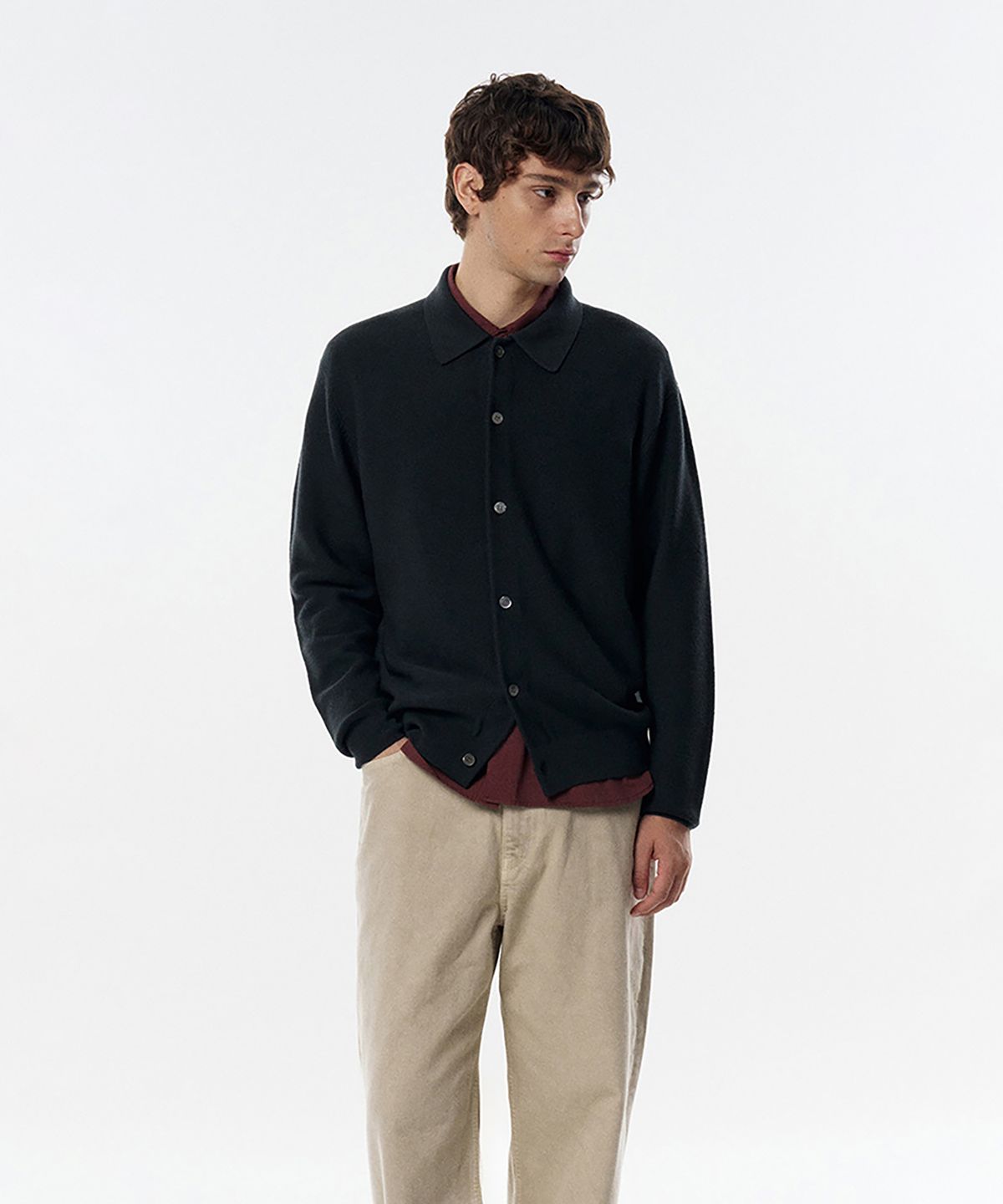 테일던(TAILDERN) Capote Knit Polo Wool Cardigan Grey